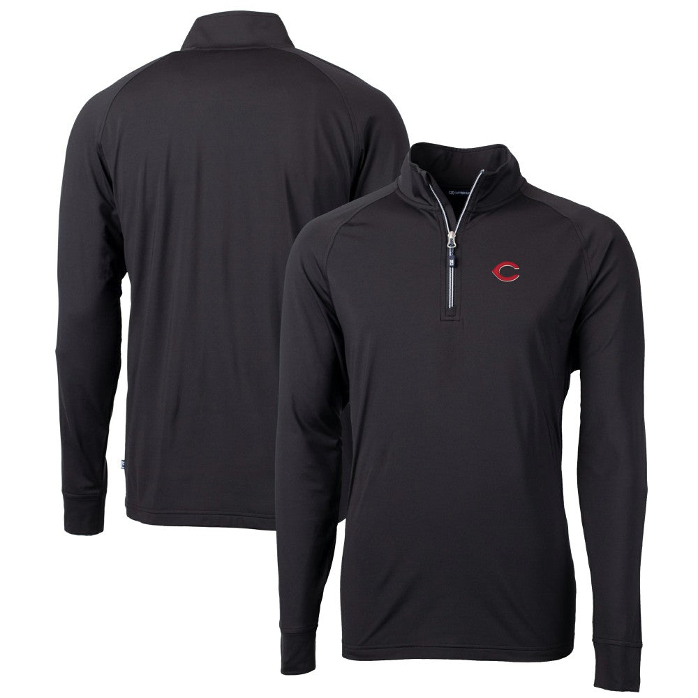 Black Cincinnati Reds Cutter & Buck Big & Tall Adapt Eco Knit Stretch Recycled Quarter-Zip Pullover Top