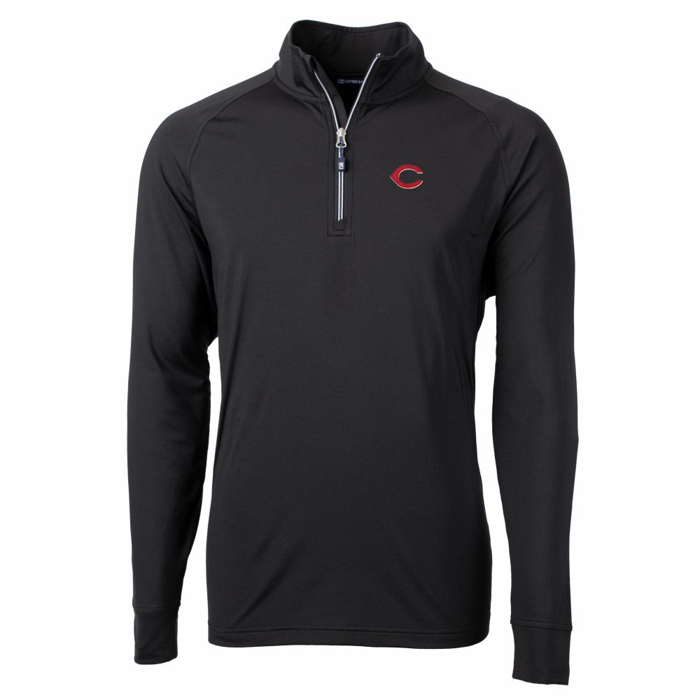 Black Cincinnati Reds Cutter & Buck Big & Tall Adapt Eco Knit Stretch Recycled Quarter-Zip Pullover Top