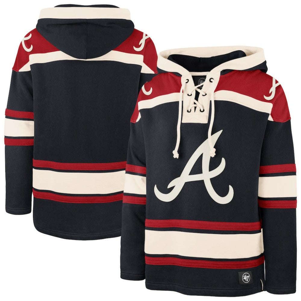 Navy Atlanta Braves '47 Superior Lacer Pullover Hoodie