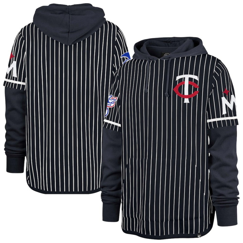 Navy Minnesota Twins '47 Pinstripe Double Header Pullover Hoodie