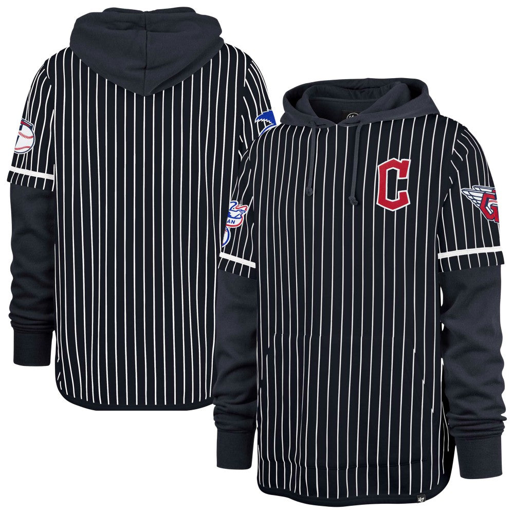 Navy Cleveland Guardians '47 Pinstripe Double Header Pullover Hoodie