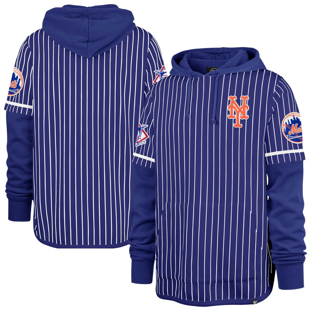 Royal New York Mets '47 Pinstripe Double Header Pullover Hoodie