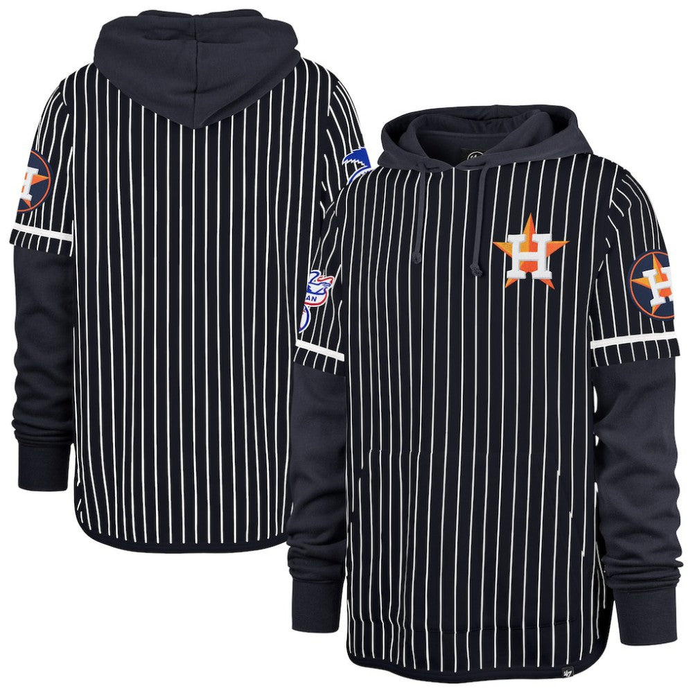 Navy Houston Astros '47 Pinstripe Double Header Pullover Hoodie