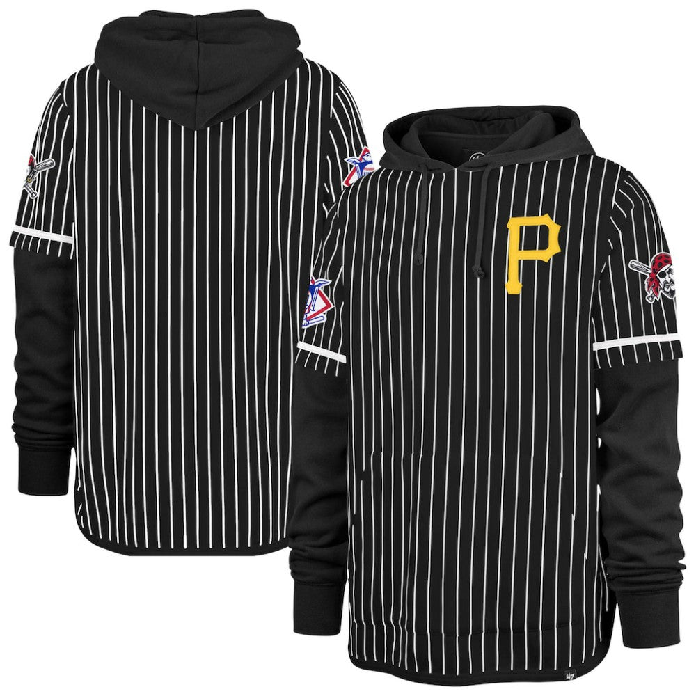 Black Pittsburgh Pirates '47 Pinstripe Double Header Pullover Hoodie
