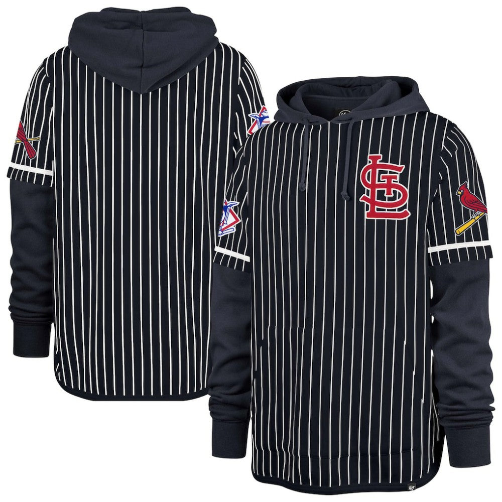 Navy St. Louis Cardinals '47 Pinstripe Double Header Pullover Hoodie