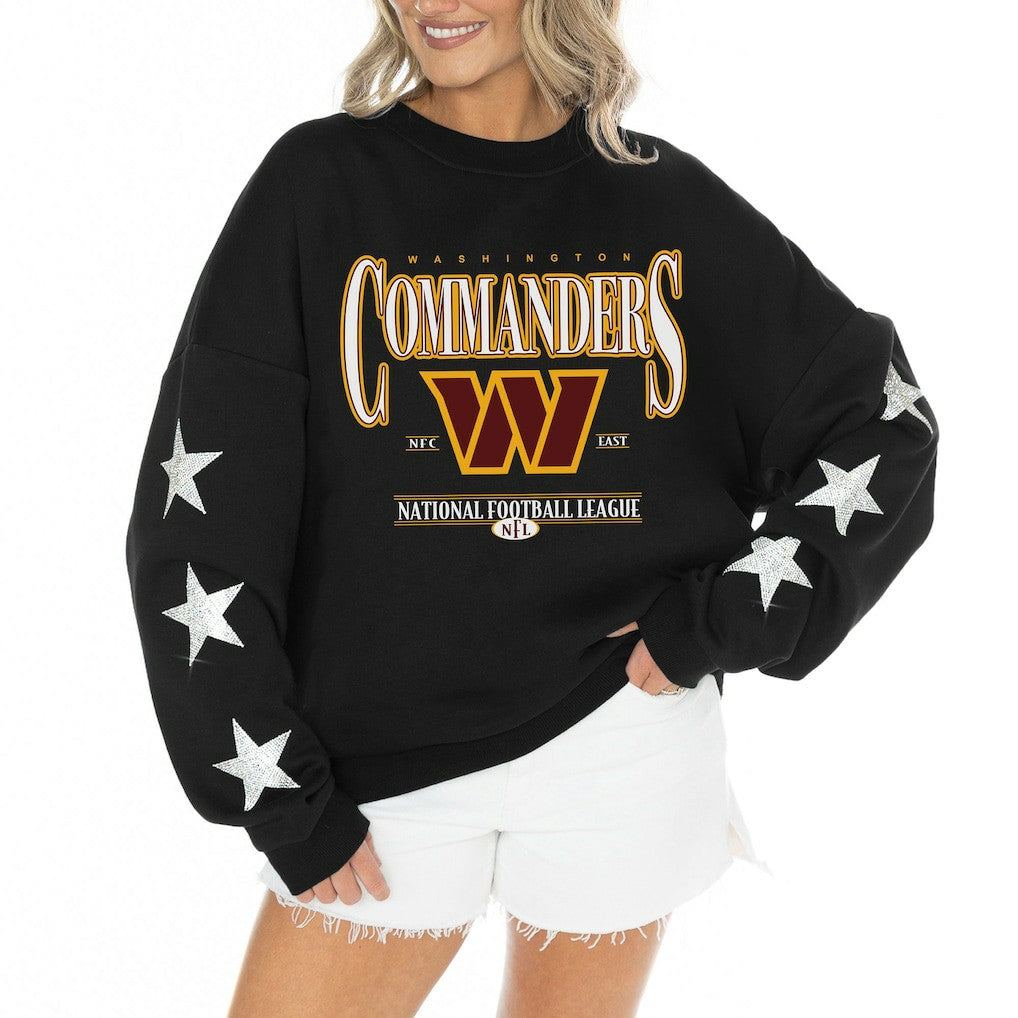 Gameday Couture Women's Rhinestone Star Sleeve Settle the Score Oversized Tri-Blend Pullover - Washington Commanders Pullover