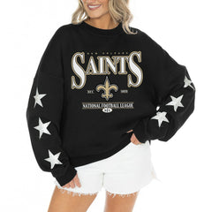Gameday Couture Women's Rhinestone Star Sleeve Settle the Score Oversized Tri-Blend Pullover - New Orleans Saints Pullover