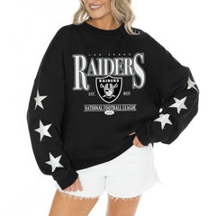 Gameday Couture Women's Rhinestone Star Sleeve Settle the Score Oversized Tri-Blend Pullover - Las Vegas Raiders Pullover