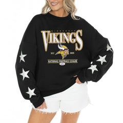 Gameday Couture Women's Rhinestone Star Sleeve Settle the Score Oversized Tri-Blend Pullover - Minnesota Vikings Pullover