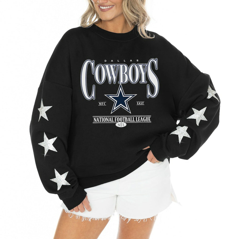 Gameday Couture Women's Rhinestone Star Sleeve Settle the Score Oversized Tri-Blend Pullover - Dallas Cowboys Pullover