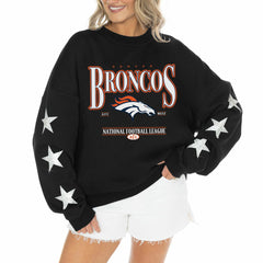 Gameday Couture Women's Rhinestone Star Sleeve Settle the Score Oversized Tri-Blend Pullover - Denver Broncos Pullover