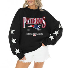 Gameday Couture Women's Rhinestone Star Sleeve Settle the Score Oversized Tri-Blend Pullover - New England Patriots Pullover