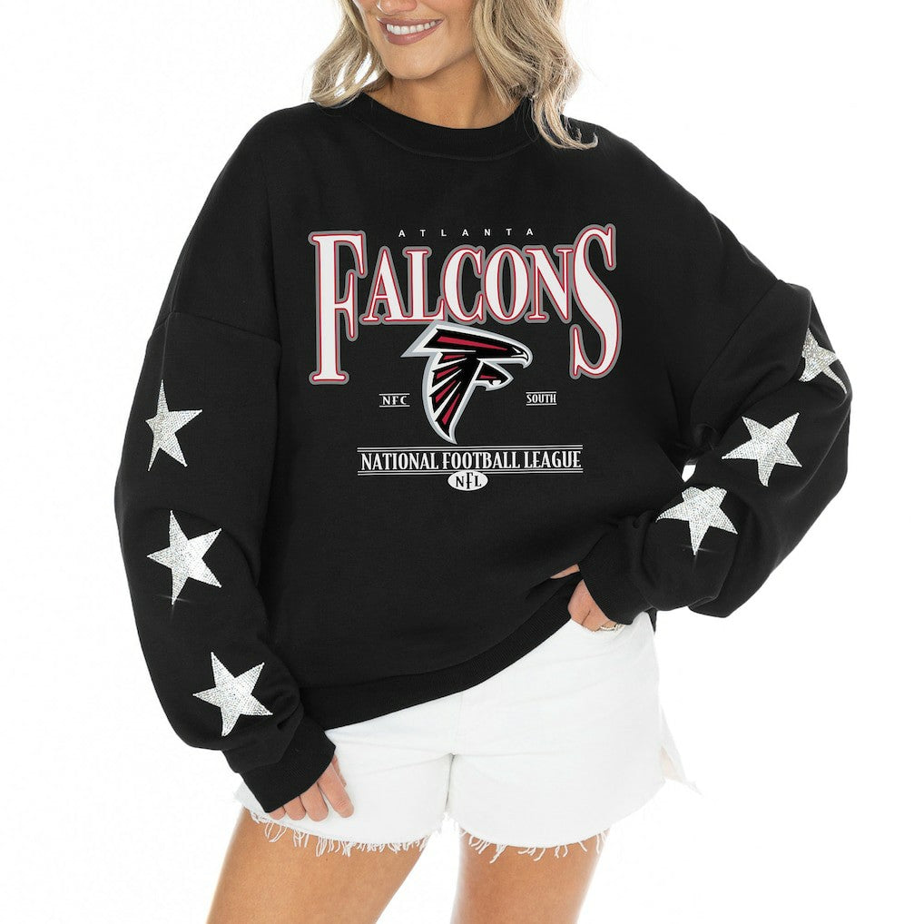 Gameday Couture Women's Rhinestone Star Sleeve Settle the Score Oversized Tri-Blend Pullover - Atlanta Falcons Pullover