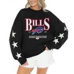 Gameday Couture Women's Rhinestone Star Sleeve Settle the Score Oversized Tri-Blend Pullover - Buffalo Bills Pullover