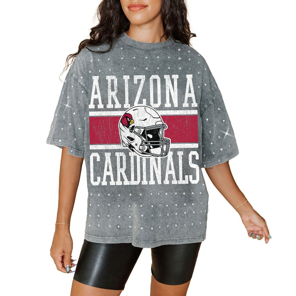 Gameday Couture Women's Oversized Mini Rhinestone Classic T-Shirt - Arizona Cardinals T-shirts