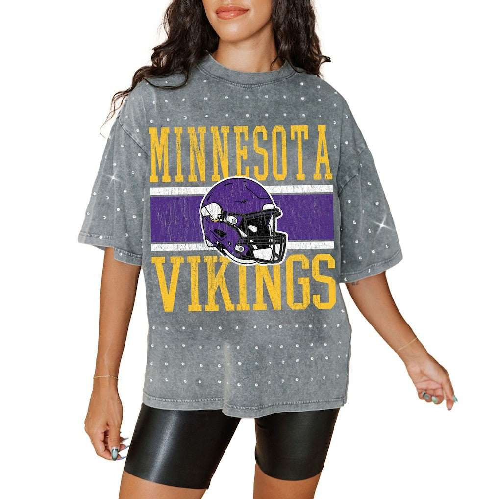 Gameday Couture Women's Oversized Mini Rhinestone Classic T-Shirt - Minnesota Vikings T-shirts