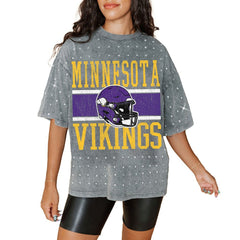 Gameday Couture Women's Oversized Mini Rhinestone Classic T-Shirt - Minnesota Vikings T-shirts