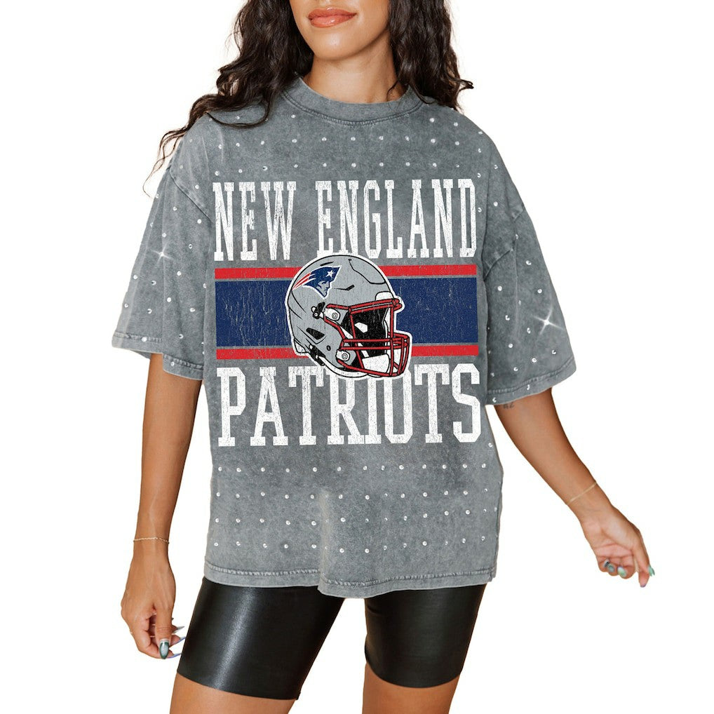 Gameday Couture Women's Oversized Mini Rhinestone Classic T-Shirt - New England Patriots T-shirts