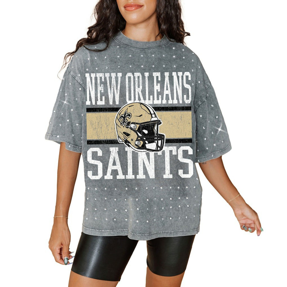 Gameday Couture Women's Oversized Mini Rhinestone Classic T-Shirt - New Orleans Saints T-shirts