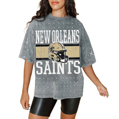 Gameday Couture Women's Oversized Mini Rhinestone Classic T-Shirt - New Orleans Saints T-shirts