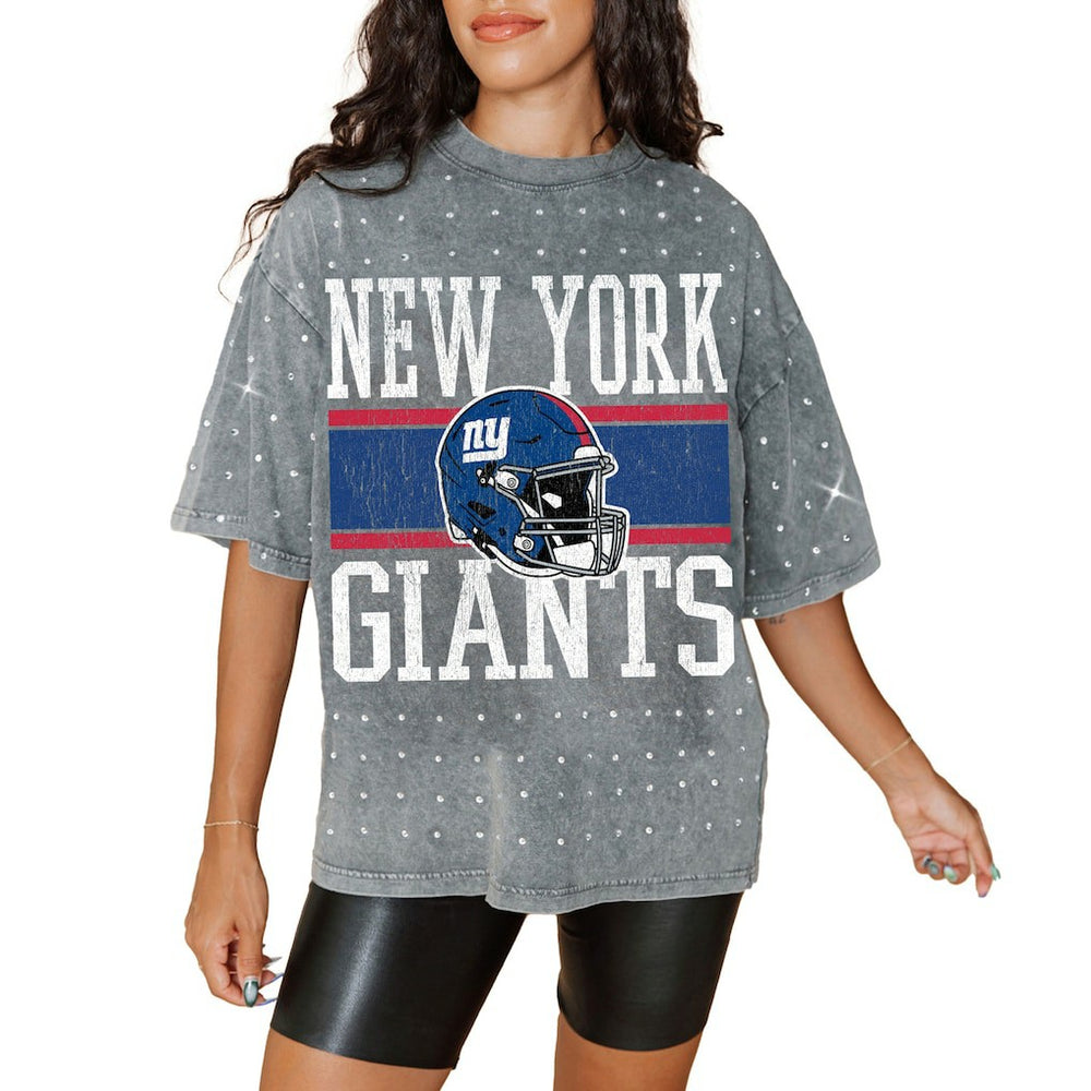 Gameday Couture Women's Oversized Mini Rhinestone Classic T-Shirt - New York Giants T-shirts