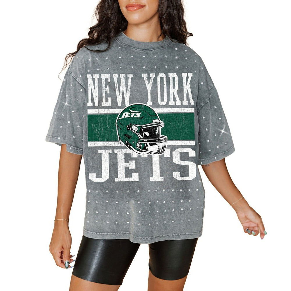 Gameday Couture Women's Oversized Mini Rhinestone Classic T-Shirt - New York Jets T-shirts