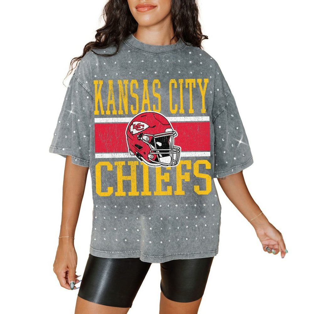 Gameday Couture Women's Oversized Mini Rhinestone Classic T-Shirt - Kansas City Chiefs T-shirts