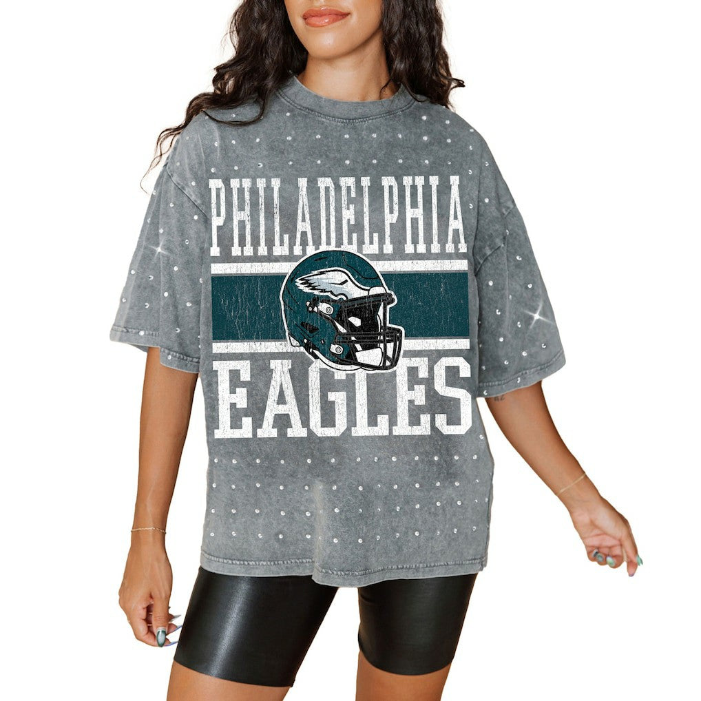 Gameday Couture Women's Oversized Mini Rhinestone Classic T-Shirt - Philadelphia Eagles T-shirts