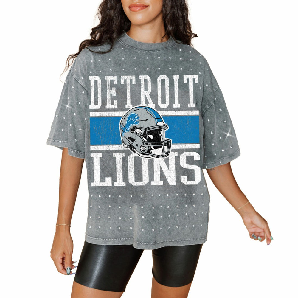 Gameday Couture Women's Oversized Mini Rhinestone Classic T-Shirt - Detroit Lions T-shirts