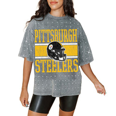Gameday Couture Women's Oversized Mini Rhinestone Classic T-Shirt - Pittsburgh Steelers T-shirts
