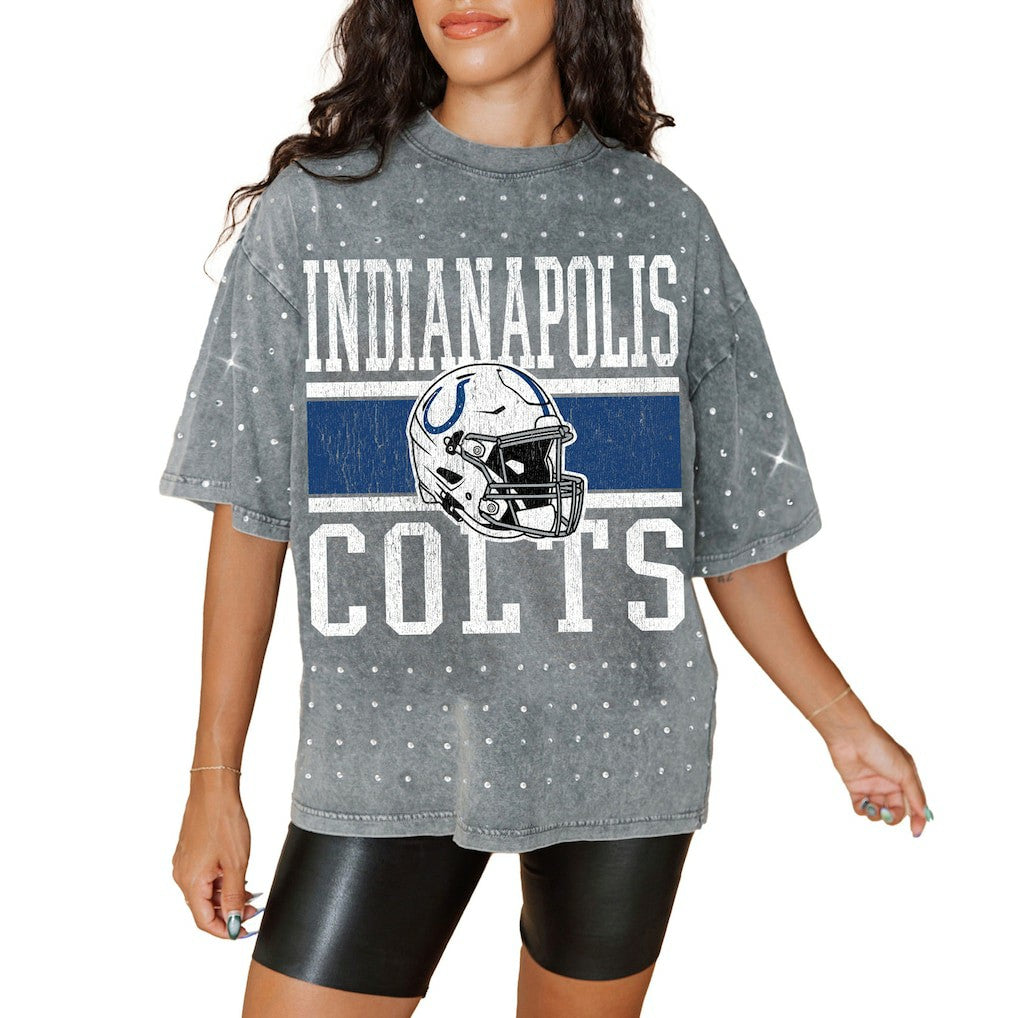 Gameday Couture Women's Oversized Mini Rhinestone Classic T-Shirt - Indianapolis Colts T-shirts