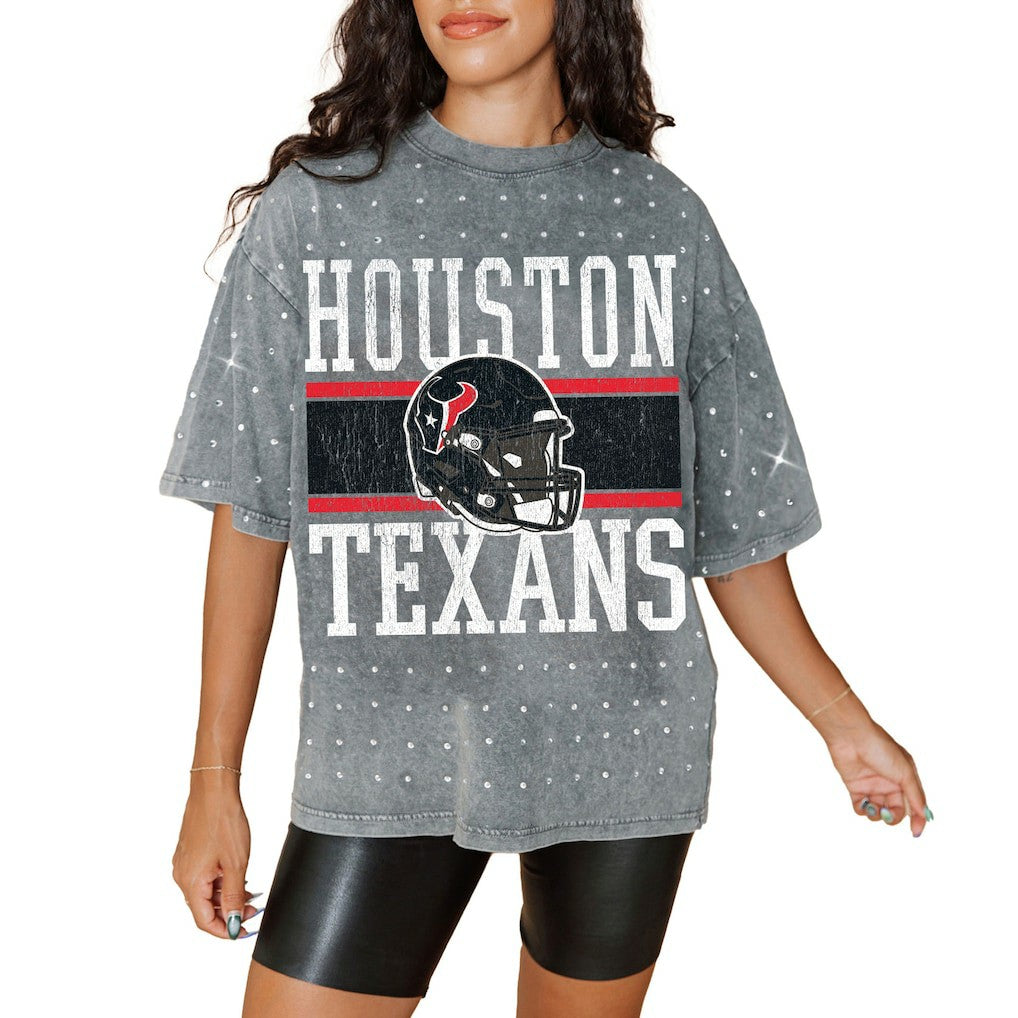 Gameday Couture Women's Oversized Mini Rhinestone Classic T-Shirt - Houston Texans T-shirts