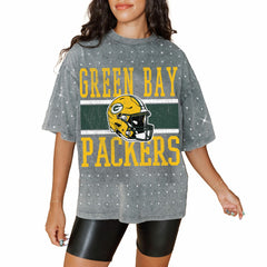 Gameday Couture Women's Oversized Mini Rhinestone Classic T-Shirt - Green Bay Packers T-shirts