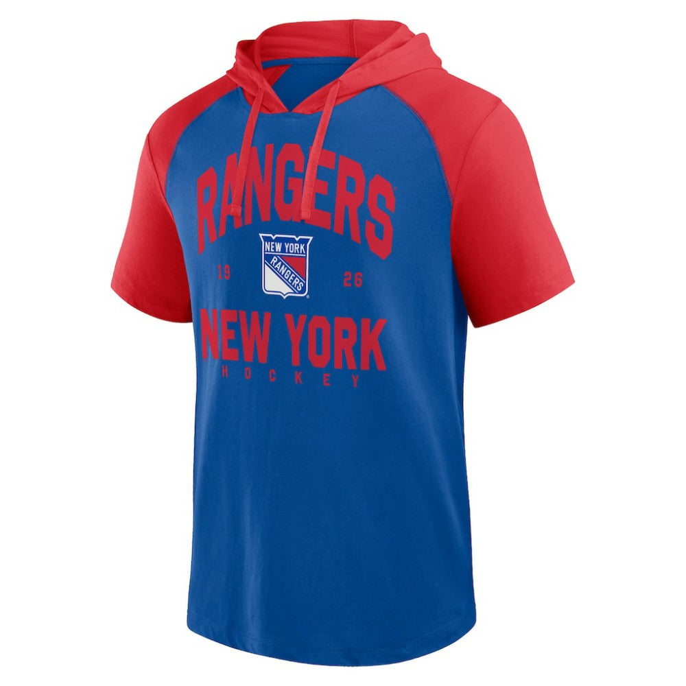 NHL New York Rangers Logo Athletic Prime Raglan Short Sleeve Pullover Hoodie