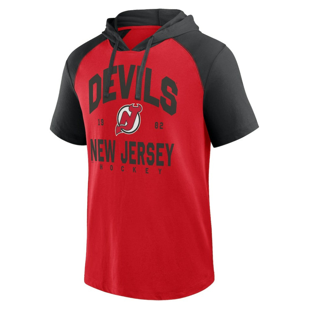 NHL New Jersey Devils Logo Athletic Prime Raglan Short Sleeve Pullover Hoodie