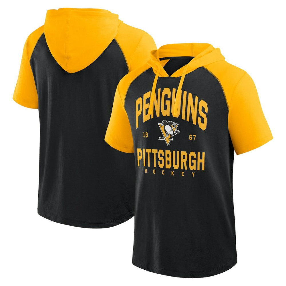 NHL Pittsburgh Penguins Logo Athletic Prime Raglan Short Sleeve Pullover Hoodie
