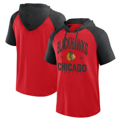 NHL Chicago Blackhawks Logo Athletic Prime Raglan Short Sleeve Pullover Hoodie