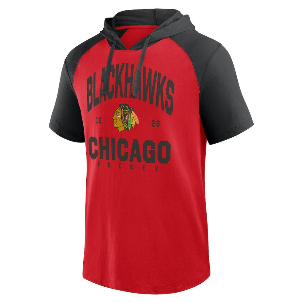 NHL Chicago Blackhawks Logo Athletic Prime Raglan Short Sleeve Pullover Hoodie