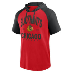 NHL Chicago Blackhawks Logo Athletic Prime Raglan Short Sleeve Pullover Hoodie