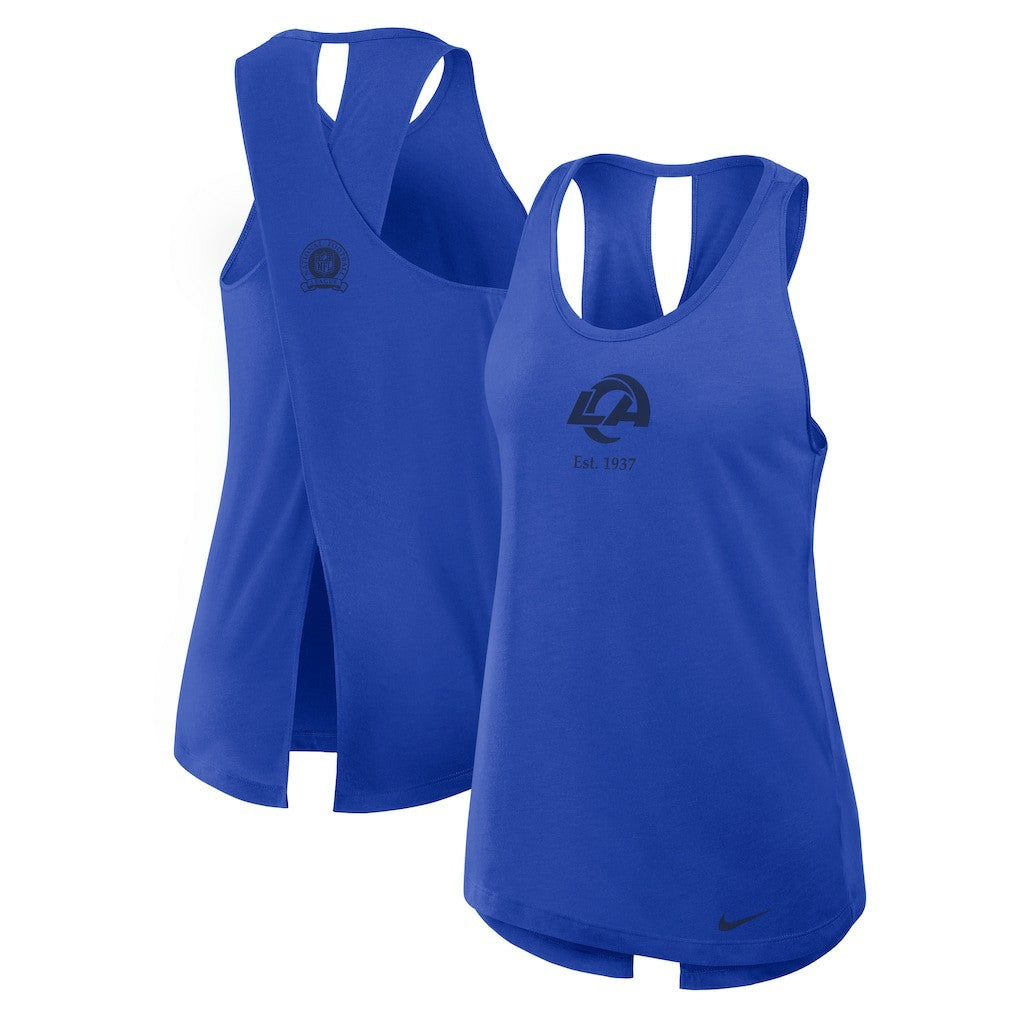 Women's Glory Open-Back Crisscross Dri-FIT Tank Top - Los Angeles Rams Tops