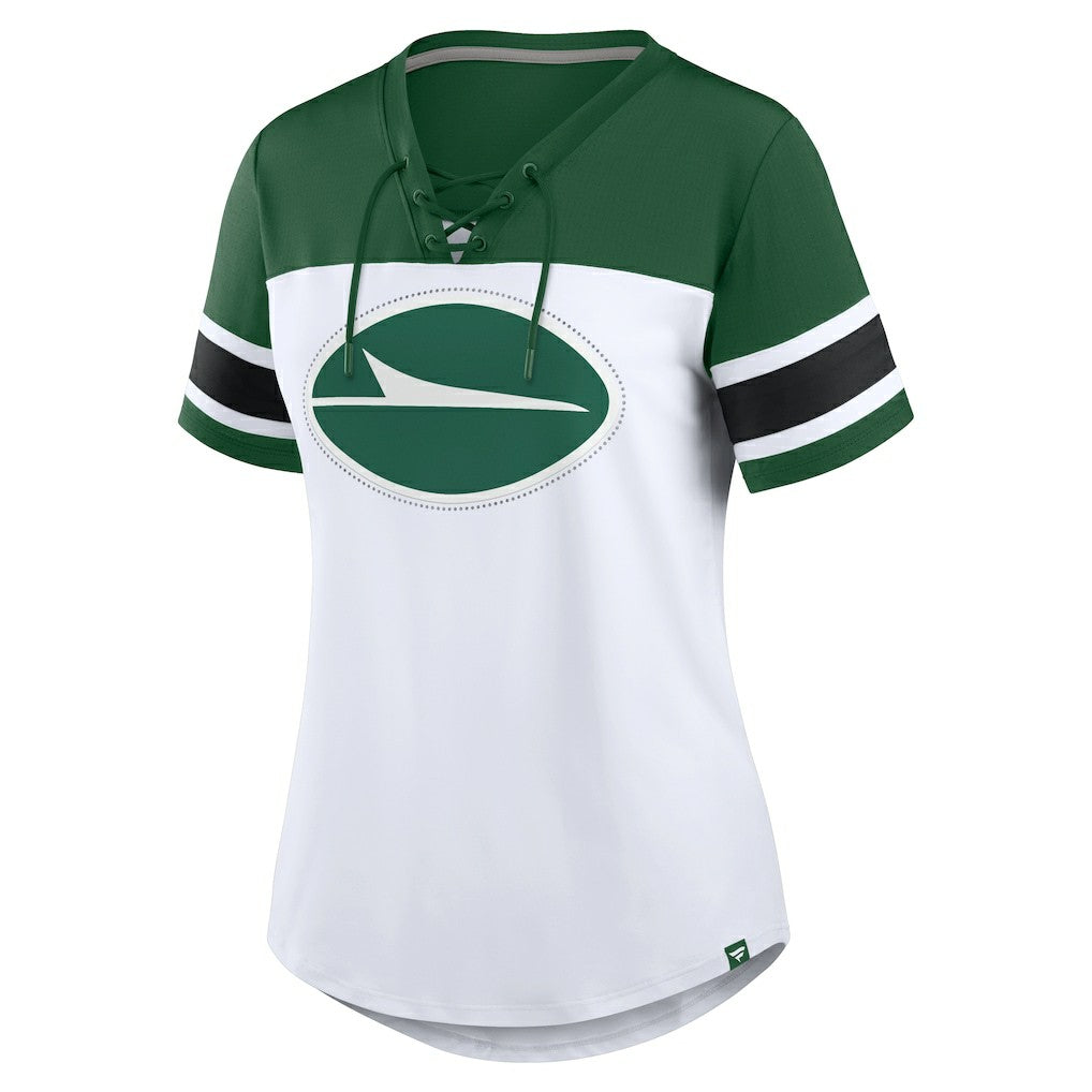 Women's Athena Rhinestone Lace-Up V-Neck T-Shirt - New York Jets T-shirts