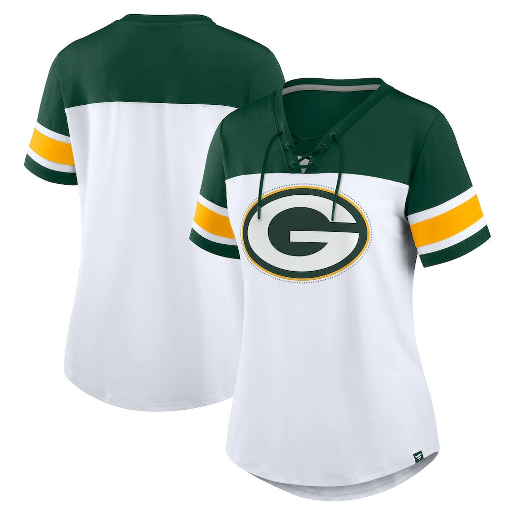 Women's Athena Rhinestone Lace-Up V-Neck T-Shirt - Green Bay Packers T-shirts