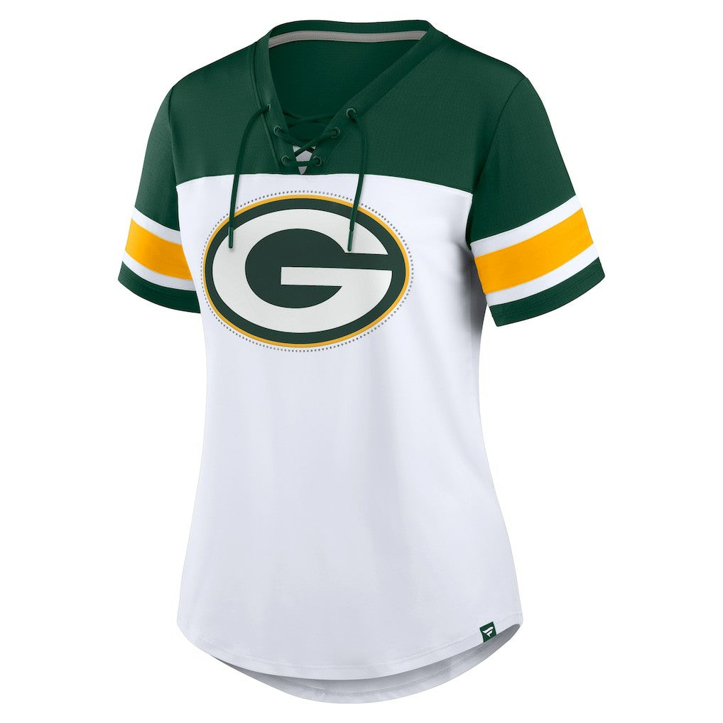 Women's Athena Rhinestone Lace-Up V-Neck T-Shirt - Green Bay Packers T-shirts