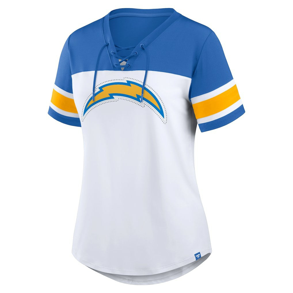 Women's Athena Rhinestone Lace-Up V-Neck T-Shirt - Los Angeles Chargers T-shirts