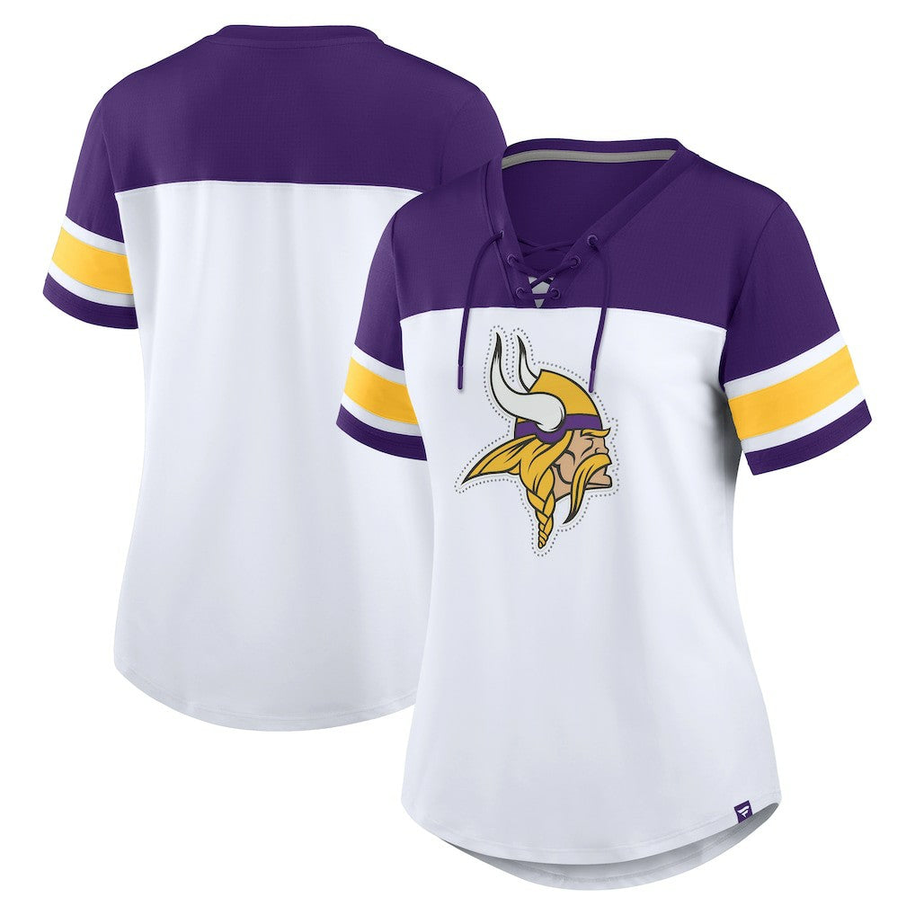 Women's Athena Rhinestone Lace-Up V-Neck T-Shirt - Minnesota Vikings T-shirts