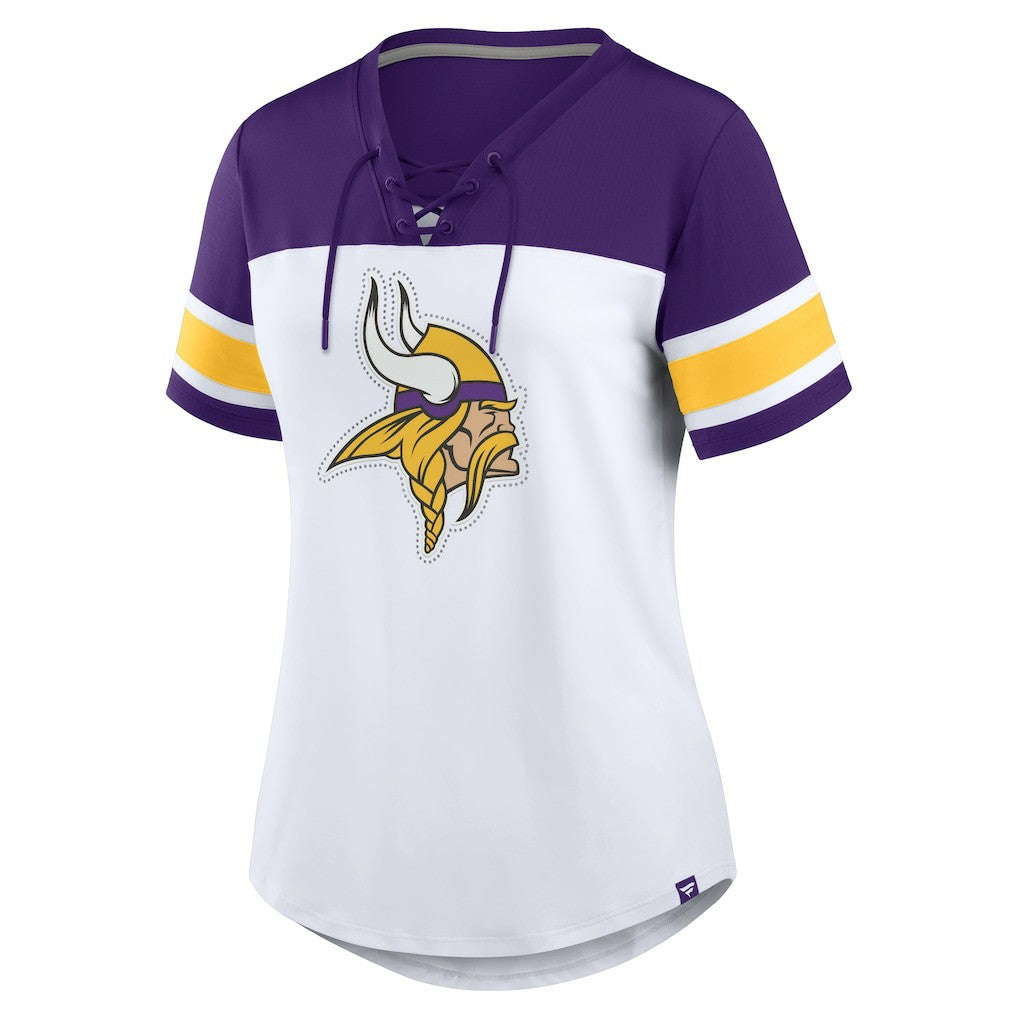 Women's Athena Rhinestone Lace-Up V-Neck T-Shirt - Minnesota Vikings T-shirts
