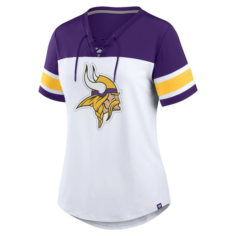 Women's Athena Rhinestone Lace-Up V-Neck T-Shirt - Minnesota Vikings T-shirts