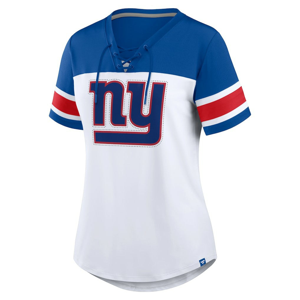 Women's Athena Rhinestone Lace-Up V-Neck T-Shirt - New York Giants T-shirts