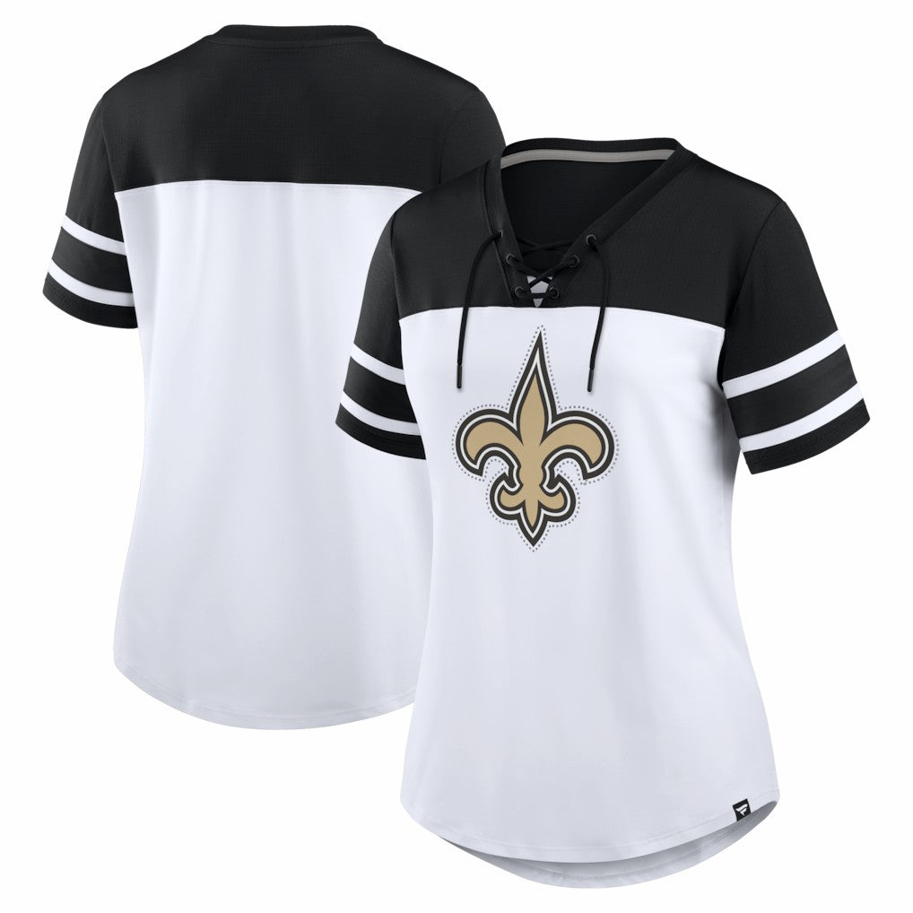 Women's Athena Rhinestone Lace-Up V-Neck T-Shirt - New Orleans Saints T-shirts