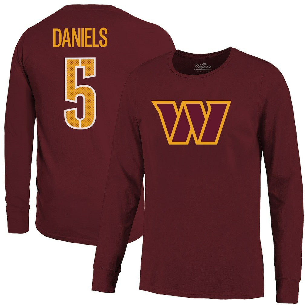 Jayden Daniels  Majestic Threads Name & Number Non-Distressed Long Sleeve T-Shirt - Washington Commanders T-shirts